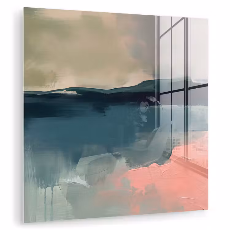 Glasbild - Zusammenfassung – Landschaft – Kunst – Modern – Grün – Blau - Abstract - Landschap - Kunst - Modern - Groen - Blauw plexiglas 5mm klein
