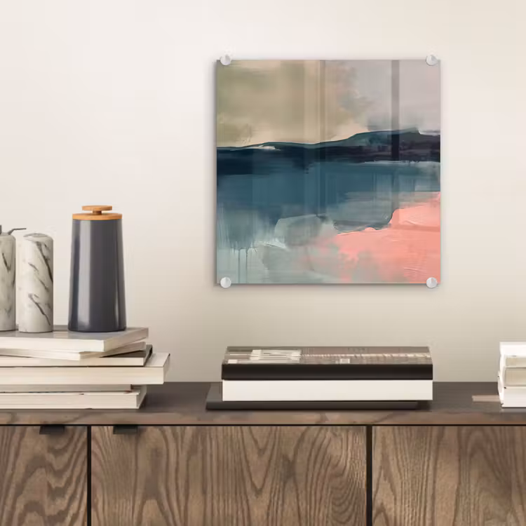 Glasbild - Zusammenfassung – Landschaft – Kunst – Modern – Grün – Blau - Abstract - Landschap - Kunst - Modern - Groen - Blauw plexiglas 5mm klein