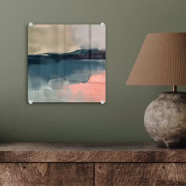 Glasbild - Zusammenfassung – Landschaft – Kunst – Modern – Grün – Blau - Abstract - Landschap - Kunst - Modern - Groen - Blauw plexiglas 5mm klein
