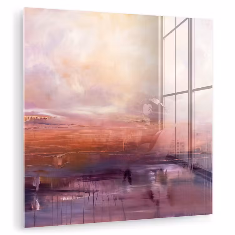 Glasbild - Zusammenfassung – Landschaft – Modern – Lila – Orange - Abstract - Landschap - Modern - Paars - Oranje plexiglas 5mm klein