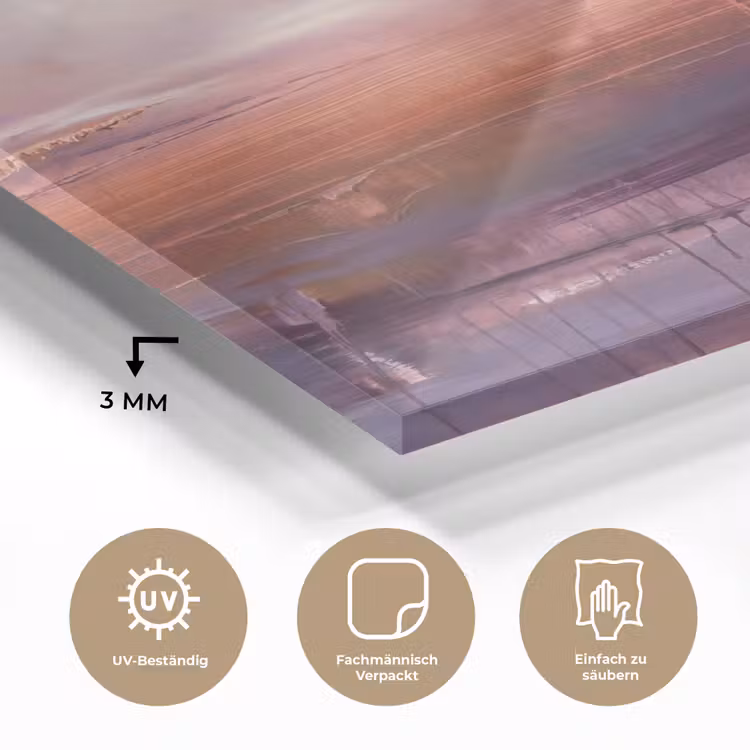 Glasbild - Zusammenfassung – Landschaft – Modern – Lila – Orange - Abstract - Landschap - Modern - Paars - Oranje plexiglas 5mm klein