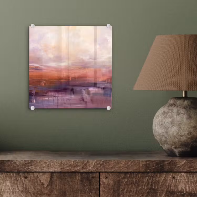 Glasbild - Zusammenfassung – Landschaft – Modern – Lila – Orange - Abstract - Landschap - Modern - Paars - Oranje plexiglas 5mm klein
