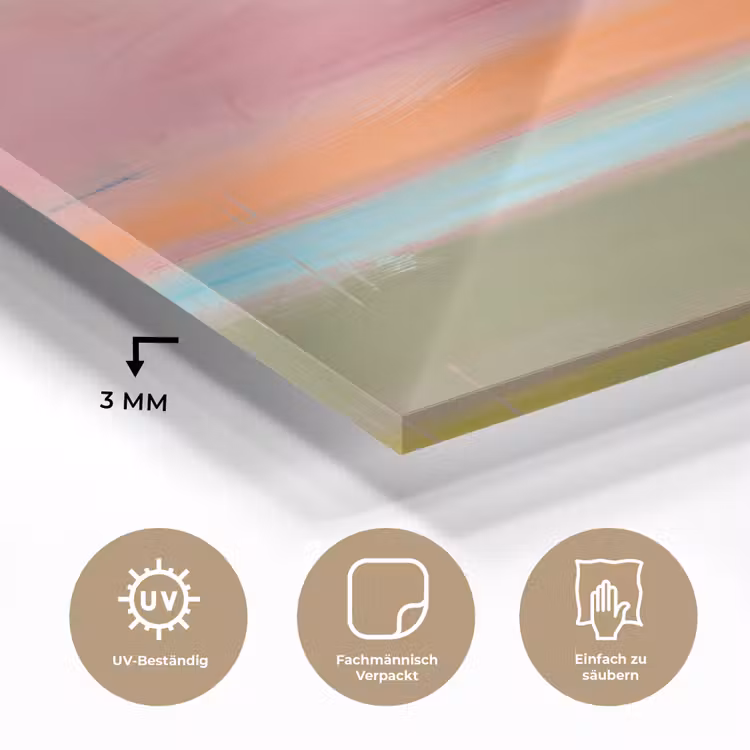 Glasbild - Zusammenfassung – Landschaft – Modern – Rosa – Orange - Abstract - Landschap - Modern - Roze - Oranje plexiglas 5mm klein