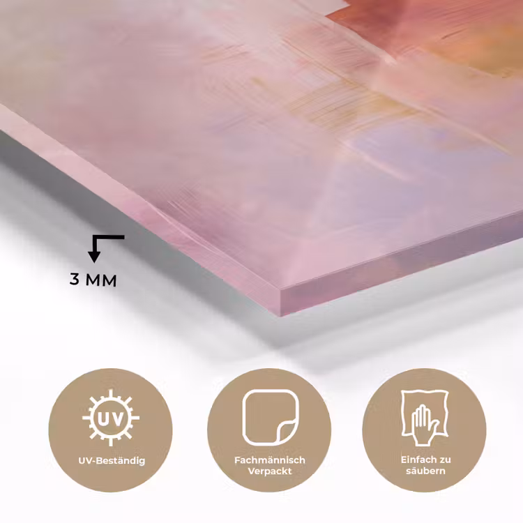 Glasbild - Zusammenfassung – Pinselstriche – Kunst – Lila – Gold - Abstract - Borstelstreken - Kunst - Paars - Goud plexiglas 5mm klein