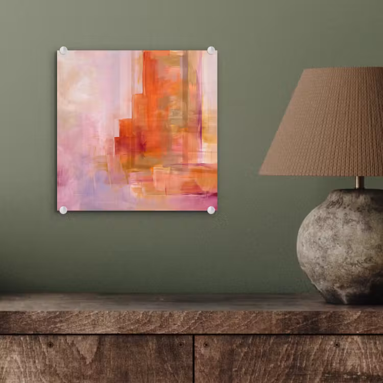 Glasbild - Zusammenfassung – Pinselstriche – Kunst – Lila – Gold - Abstract - Borstelstreken - Kunst - Paars - Goud plexiglas 5mm klein