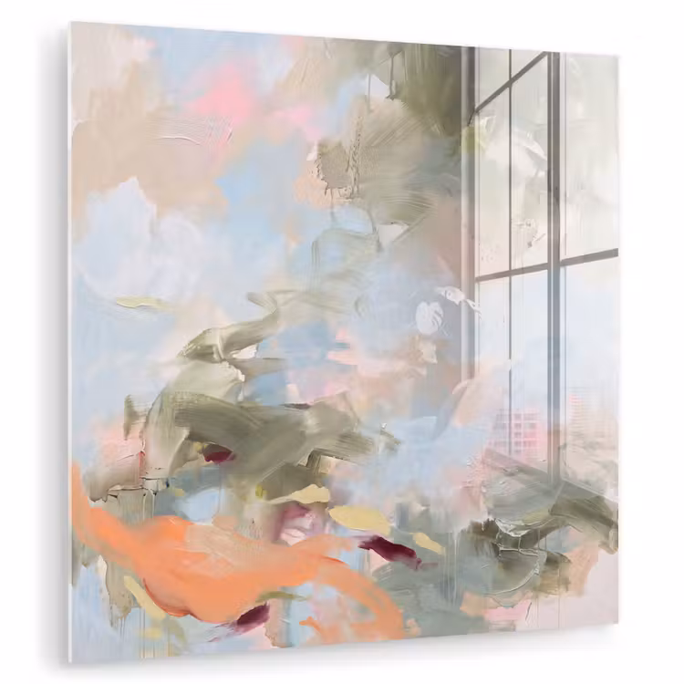 Glasbild - Zusammenfassung – Pinselstriche – Kunst – Modern – Pastell - Abstract - Borstelstreken - Kunst - Modern - Pastel plexiglas 5mm klein