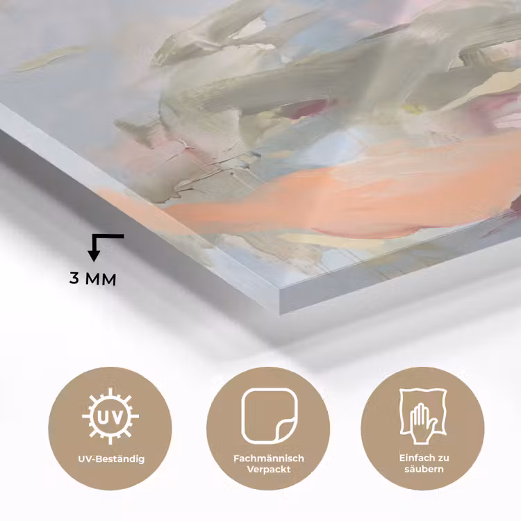 Glasbild - Zusammenfassung – Pinselstriche – Kunst – Modern – Pastell - Abstract - Borstelstreken - Kunst - Modern - Pastel plexiglas 5mm klein