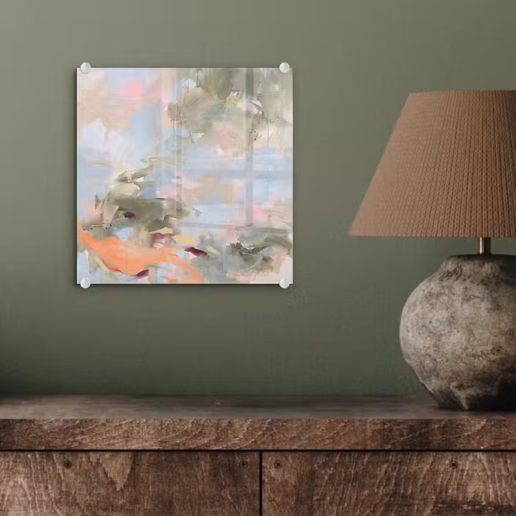Glasbild - Zusammenfassung – Pinselstriche – Kunst – Modern – Pastell - Abstract - Borstelstreken - Kunst - Modern - Pastel plexiglas 5mm klein