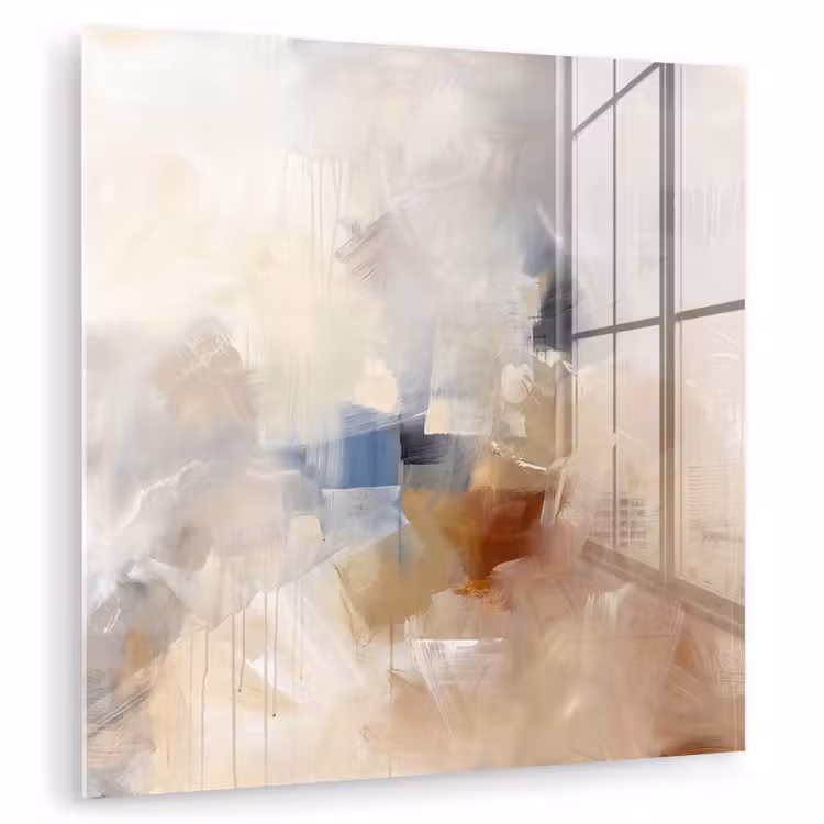 Glasbild - Zusammenfassung – Pinselstriche – Modern – Beige – Kunst - Abstract - Borstelstreken - Modern - Beige - Kunst plexiglas 5mm klein