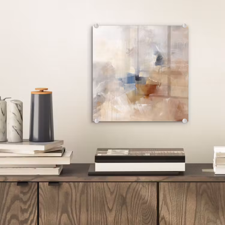 Glasbild - Zusammenfassung – Pinselstriche – Modern – Beige – Kunst - Abstract - Borstelstreken - Modern - Beige - Kunst plexiglas 5mm klein