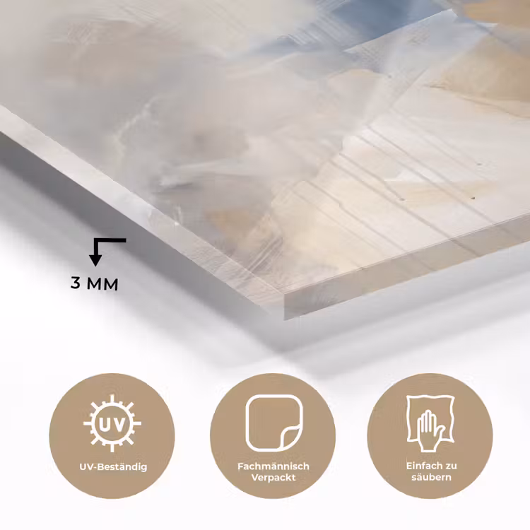 Glasbild - Zusammenfassung – Pinselstriche – Modern – Beige – Kunst - Abstract - Borstelstreken - Modern - Beige - Kunst plexiglas 5mm klein