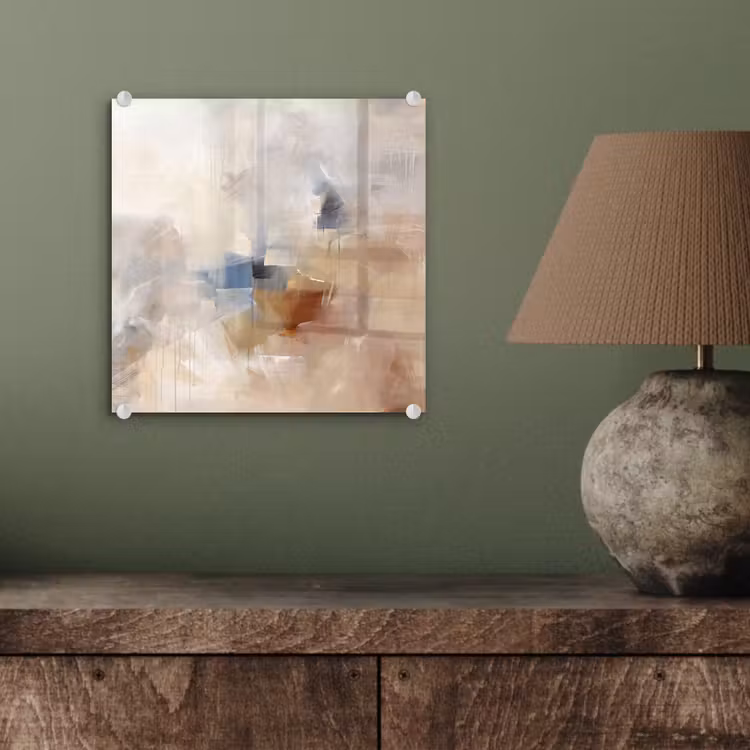 Glasbild - Zusammenfassung – Pinselstriche – Modern – Beige – Kunst - Abstract - Borstelstreken - Modern - Beige - Kunst plexiglas 5mm klein