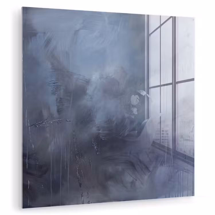 Glasbild - Zusammenfassung – Pinselstriche – Modern – Kunst – Grau - Abstract - Kwaststreken - Modern - Kunst - Grijs plexiglas 5mm klein