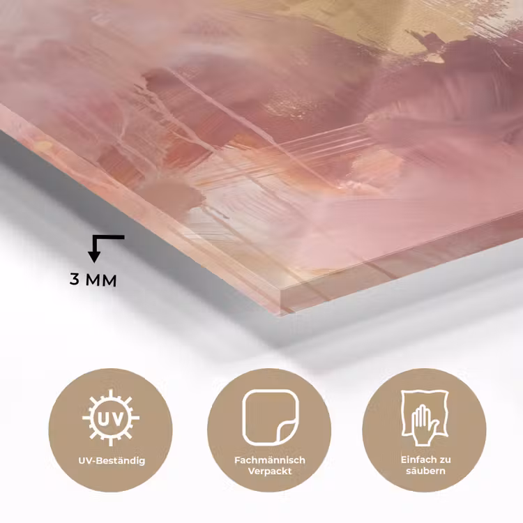 Glasbild - Zusammenfassung – Rot – Gold – Modern – Kunst - Abstract - Rood - Goud - Modern - Kunst plexiglas 5mm klein