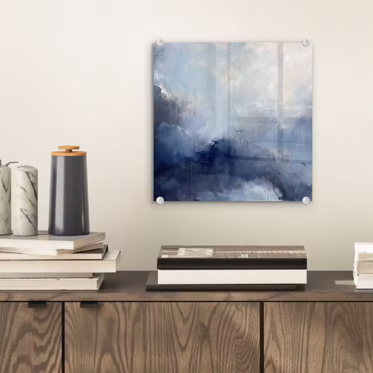 Glasbild - Zusammenfassung – Wolken – Modern – Blau – Kunst - Abstract - Wolken - Modern - Blauw - Kunst plexiglas 5mm klein