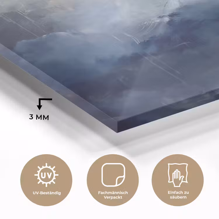 Glasbild - Zusammenfassung – Wolken – Modern – Blau – Kunst - Abstract - Wolken - Modern - Blauw - Kunst plexiglas 5mm klein