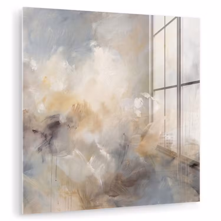 Glasbild - Zusammenfassung – Wolken – Stimmungsvoll – Beige – Grau - Abstract - Wolken - Sfeervol - Beige - Grijs plexiglas 5mm klein