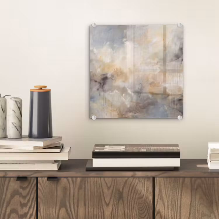 Glasbild - Zusammenfassung – Wolken – Stimmungsvoll – Beige – Grau - Abstract - Wolken - Sfeervol - Beige - Grijs plexiglas 5mm klein