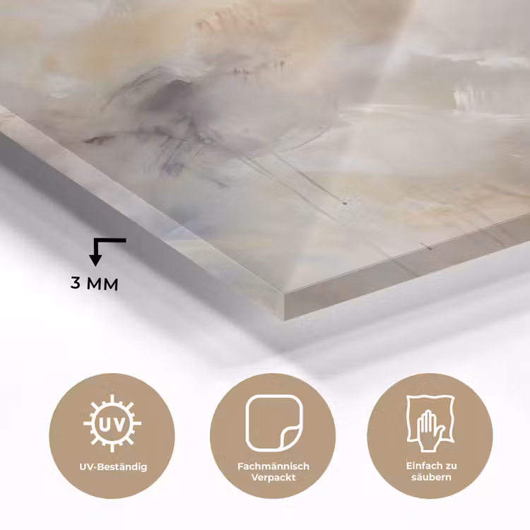 Glasbild - Zusammenfassung – Wolken – Stimmungsvoll – Beige – Grau - Abstract - Wolken - Sfeervol - Beige - Grijs plexiglas 5mm klein