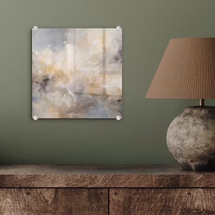 Glasbild - Zusammenfassung – Wolken – Stimmungsvoll – Beige – Grau - Abstract - Wolken - Sfeervol - Beige - Grijs plexiglas 5mm klein