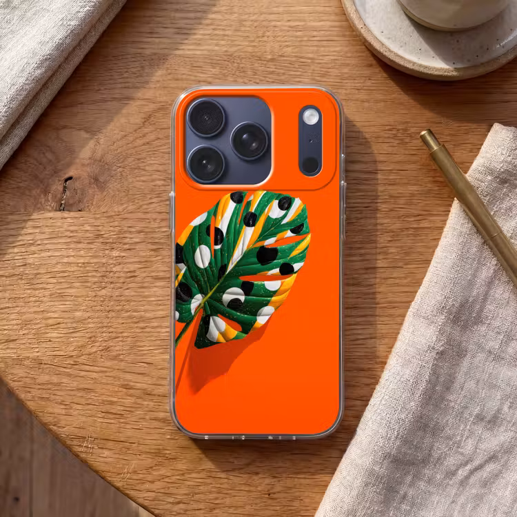 Blad - Oranje - Stippen - Kleurrijk Telefoonhoesje iPhone 17 Pro klein -sfeer1