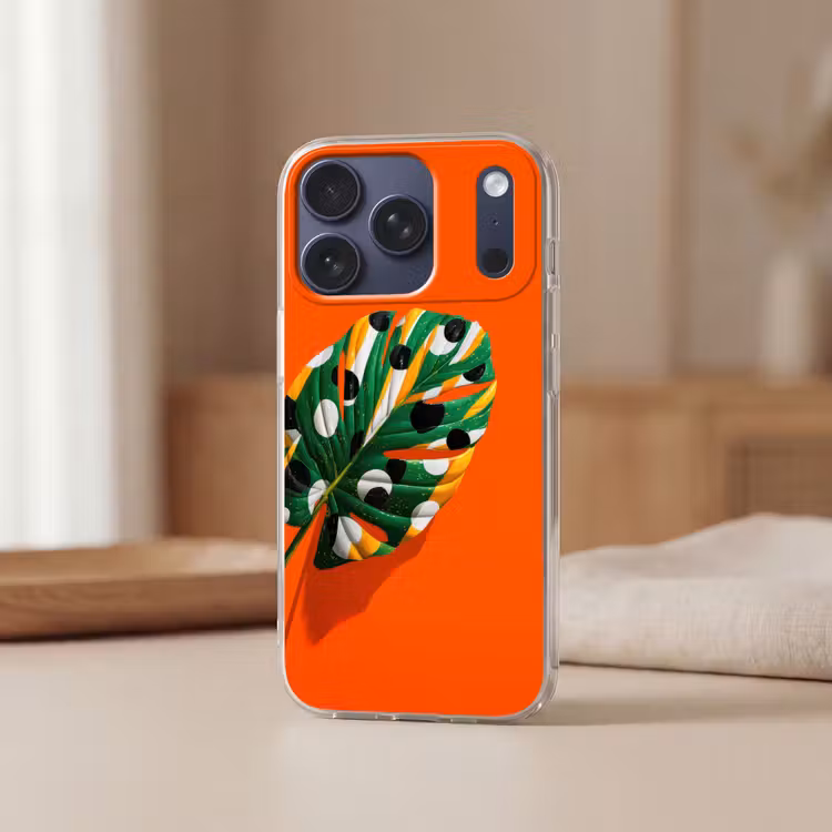 Blad - Oranje - Stippen - Kleurrijk Telefoonhoesje iPhone 17 Pro klein -sfeer2