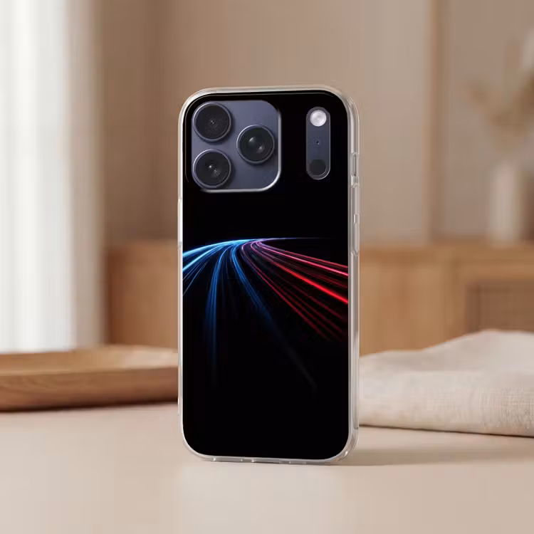 Gaming - Strepen - Gebogen - Blauw Telefoonhoesje iPhone 17 Pro klein -sfeer2