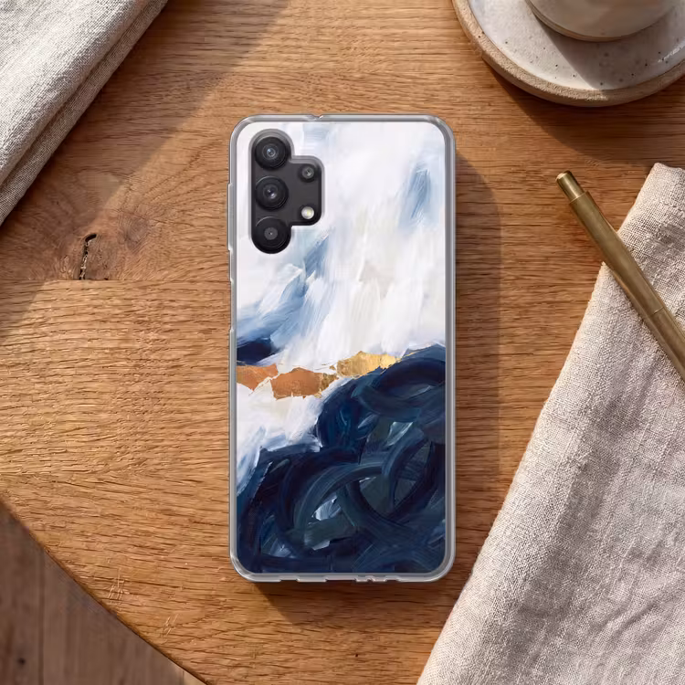 Abstract - Acryl - Blauw - Goud - Elegant Telefoonhoesje Samsung Galaxy A32 5G klein -sfeer1