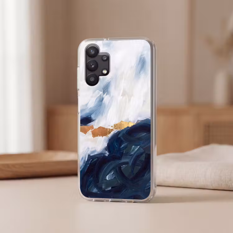 Abstract - Acryl - Blauw - Goud - Elegant Telefoonhoesje Samsung Galaxy A32 5G klein -sfeer2