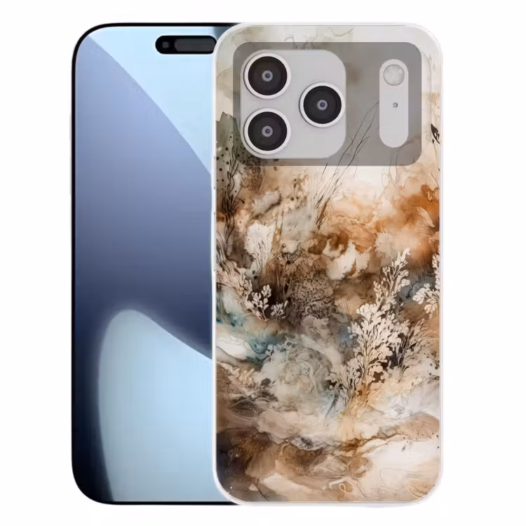 Abstract - Beige - Verf - Kunst - Natuur - Bloemen Telefoonhoesje iPhone 17 Pro klein -3d