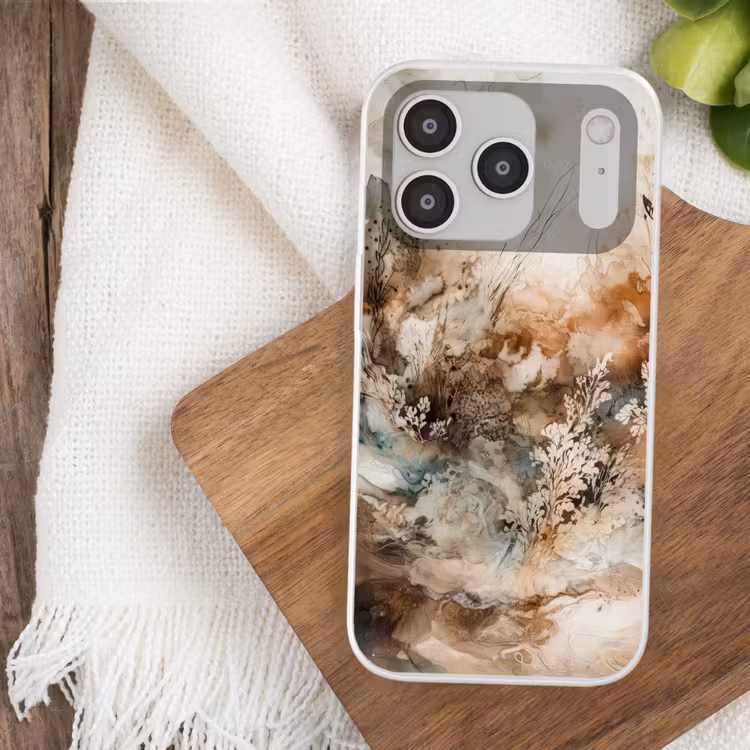 Abstract - Beige - Verf - Kunst - Natuur - Bloemen Telefoonhoesje iPhone 17 Pro klein -sfeer1