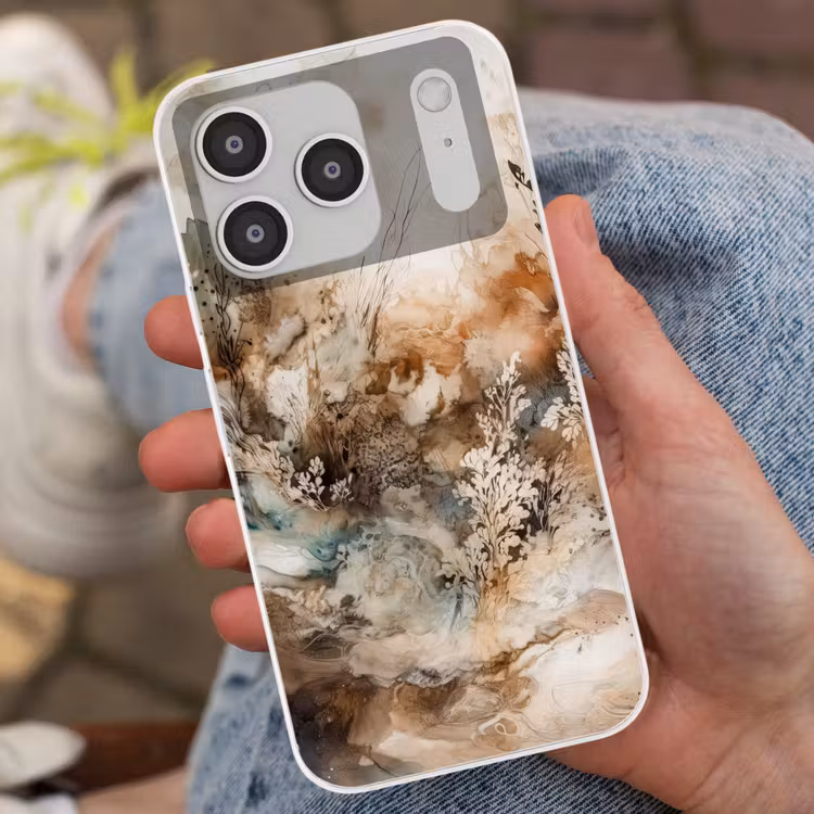 Abstract - Beige - Verf - Kunst - Natuur - Bloemen Telefoonhoesje iPhone 17 Pro klein -sfeer2