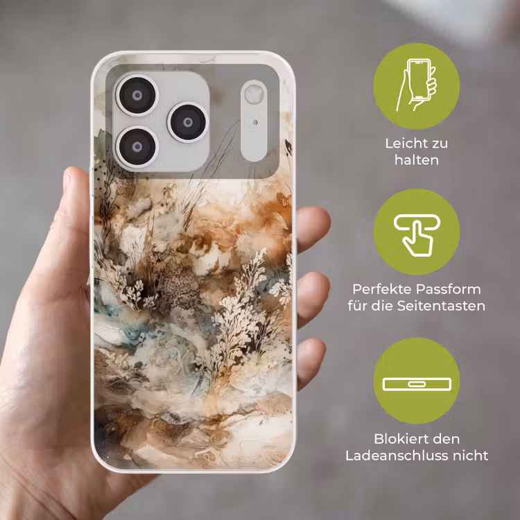 Abstract - Beige - Verf - Kunst - Natuur - Bloemen Telefoonhoesje iPhone 17 Pro klein -sfeer3_DE