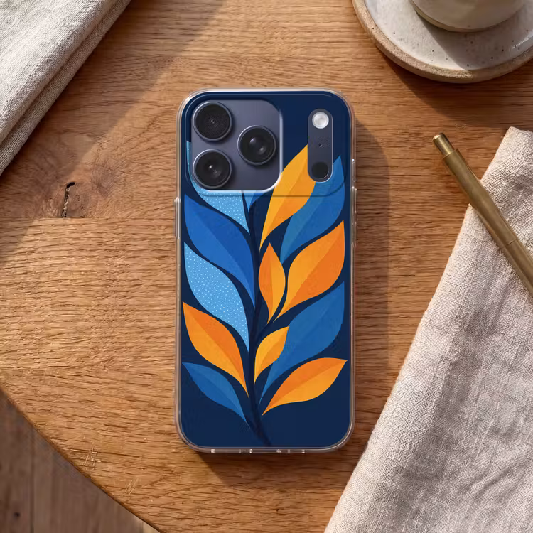 Abstract - Bladeren - Blauw Telefoonhoesje iPhone 17 Pro klein -sfeer1