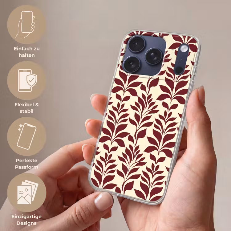 Abstract - Bladeren - Burgundy Telefoonhoesje iPhone 17 Pro klein 878 -sfeer3_DE