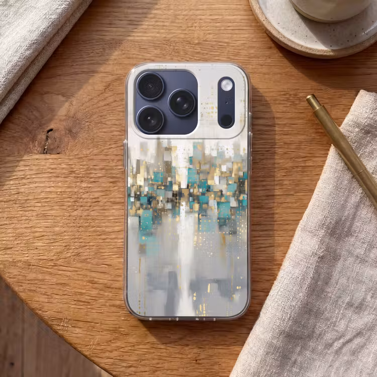 Abstract - Blokken - Goud - Skyline Telefoonhoesje iPhone 17 Pro klein -sfeer1