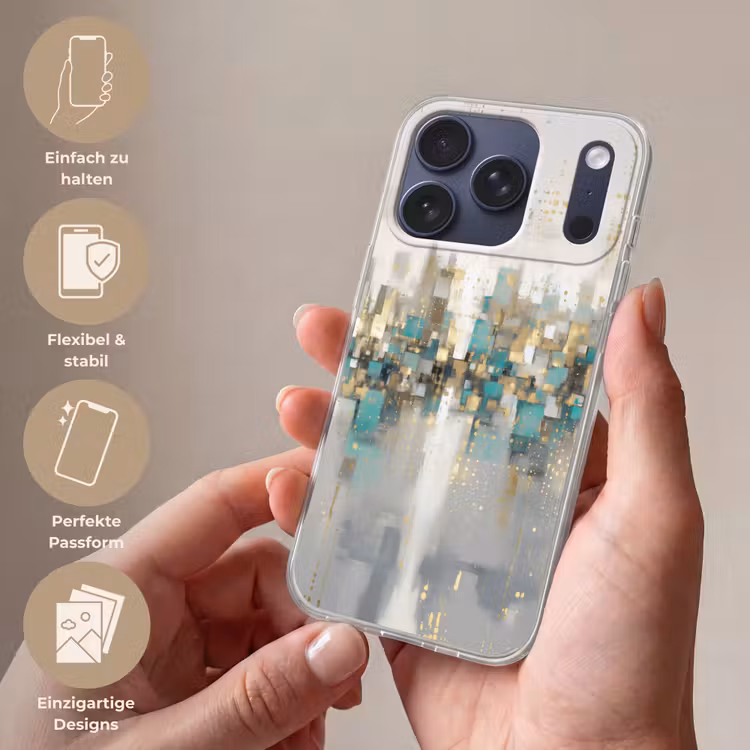 Abstract - Blokken - Goud - Skyline Telefoonhoesje iPhone 17 Pro klein -sfeer3_DE
