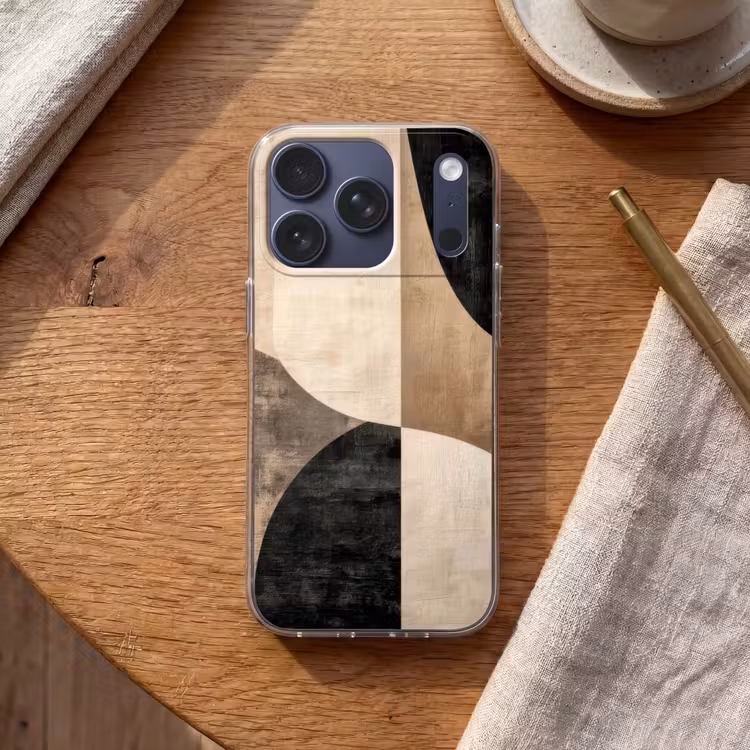 Abstract - Vlakken - Zwart - Rond Telefoonhoesje iPhone 17 Pro klein -sfeer1