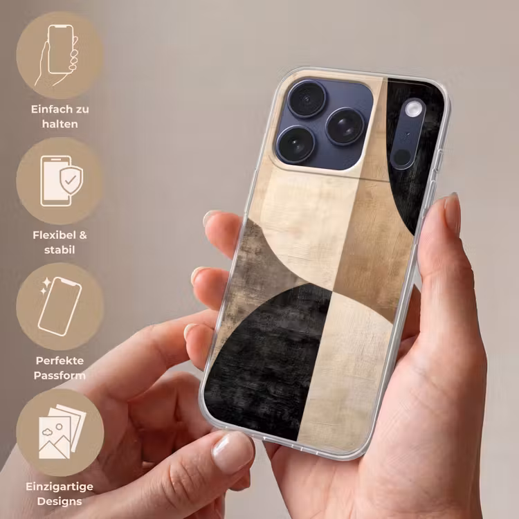 Abstract - Vlakken - Zwart - Rond Telefoonhoesje iPhone 17 Pro klein -sfeer3_DE