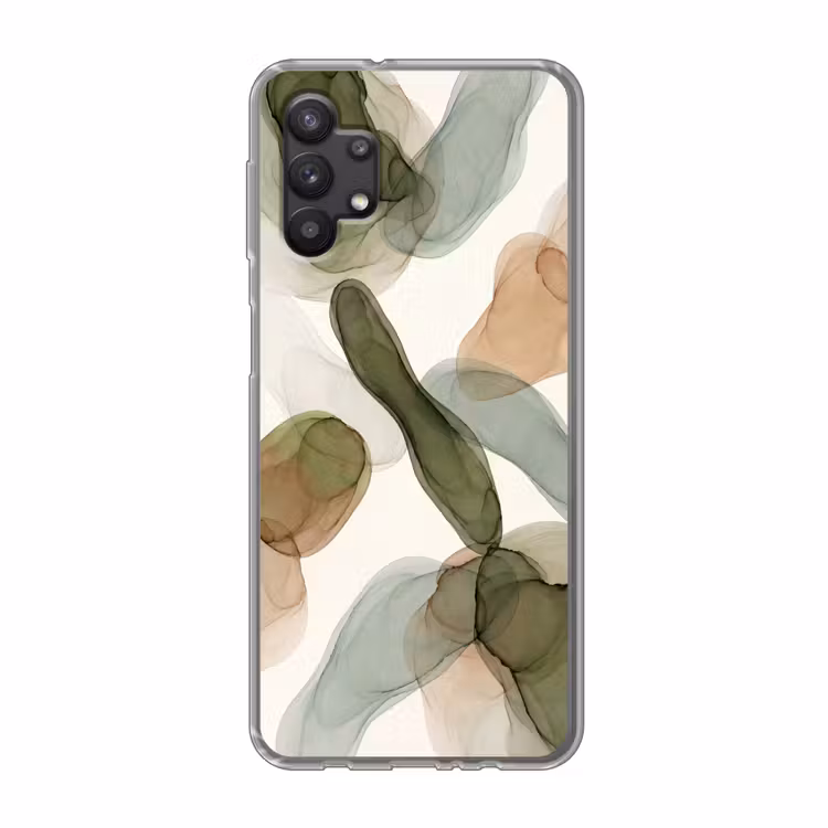 Abstract - Vormen - Modern - Kunst - Groen - Bruin Telefoonhoesje Samsung Galaxy A32 5G klein -3d