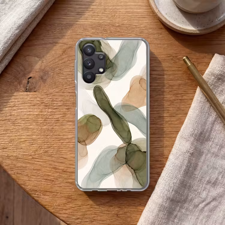 Abstract - Vormen - Modern - Kunst - Groen - Bruin Telefoonhoesje Samsung Galaxy A32 5G klein -sfeer1