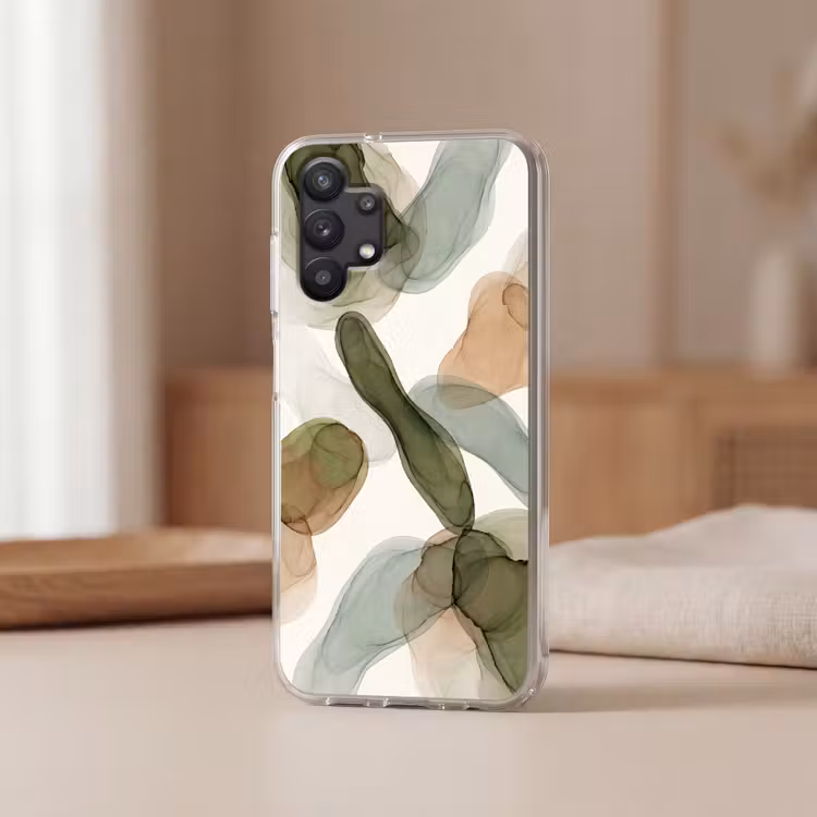 Abstract - Vormen - Modern - Kunst - Groen - Bruin Telefoonhoesje Samsung Galaxy A32 5G klein -sfeer2