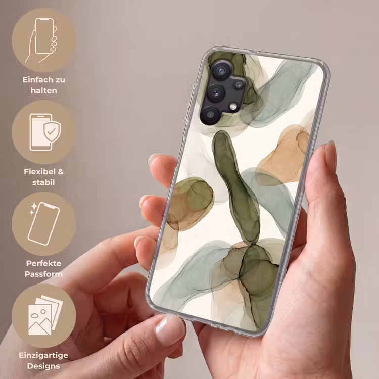 Abstract - Vormen - Modern - Kunst - Groen - Bruin Telefoonhoesje Samsung Galaxy A32 5G klein -sfeer3_DE