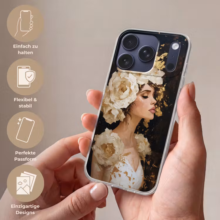 Abstract - Vrouw - Bloemen - Wit Telefoonhoesje iPhone 17 Pro klein -sfeer3_DE