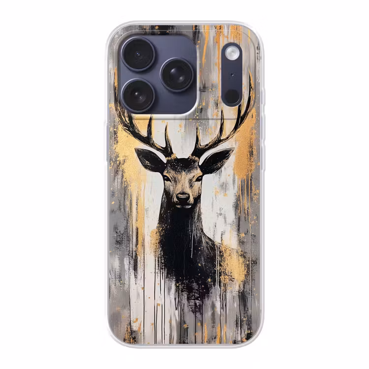 Abstract - Hert - Gewei - Goud Telefoonhoesje iPhone 17 Pro klein -3d