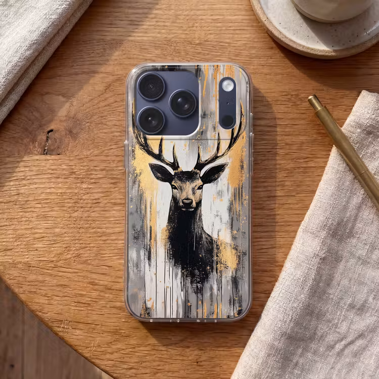 Abstract - Hert - Gewei - Goud Telefoonhoesje iPhone 17 Pro klein -sfeer1
