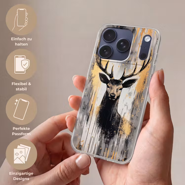 Abstract - Hert - Gewei - Goud Telefoonhoesje iPhone 17 Pro klein -sfeer3_DE