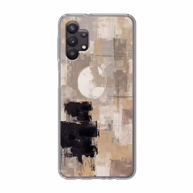 Abstract - Cirkel - Modern - Beige - Zwart - Minimalistisch Telefoonhoesje Samsung Galaxy A32 5G klein -3d