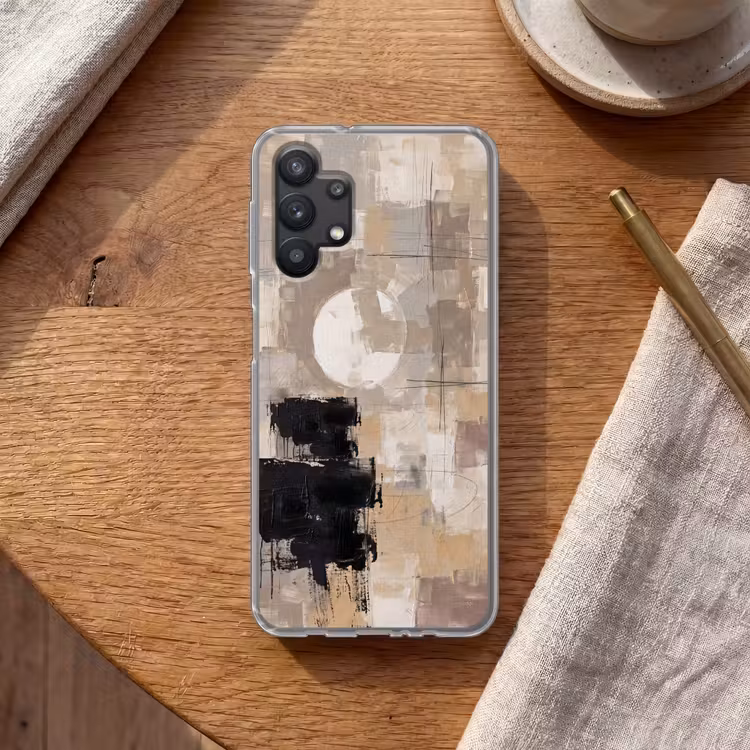 Abstract - Cirkel - Modern - Beige - Zwart - Minimalistisch Telefoonhoesje Samsung Galaxy A32 5G klein -sfeer1