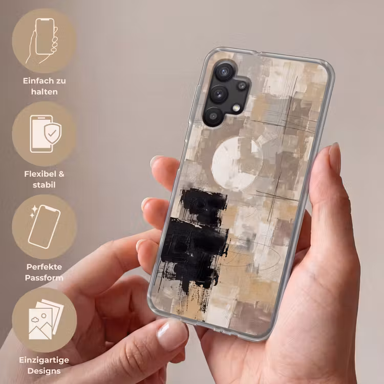 Abstract - Cirkel - Modern - Beige - Zwart - Minimalistisch Telefoonhoesje Samsung Galaxy A32 5G klein -sfeer3_DE